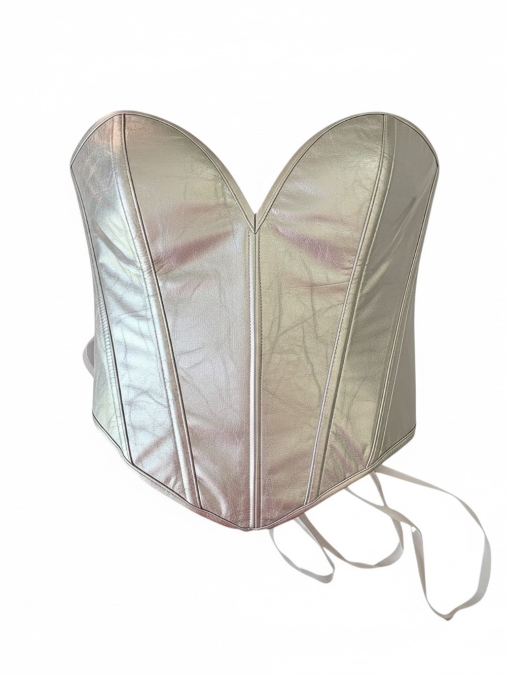 Y2K Silver Metallic Corset Top Strapless Bustier Lace Up Boned Festival Rave S